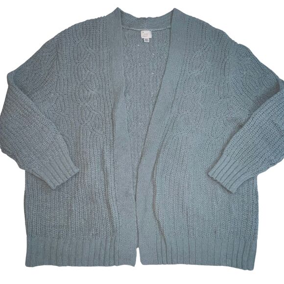 A New Day Cardigan Women 2XL Olive Green Boho Cable Knit Minimalist Open Sweater - Picture 1 of 11